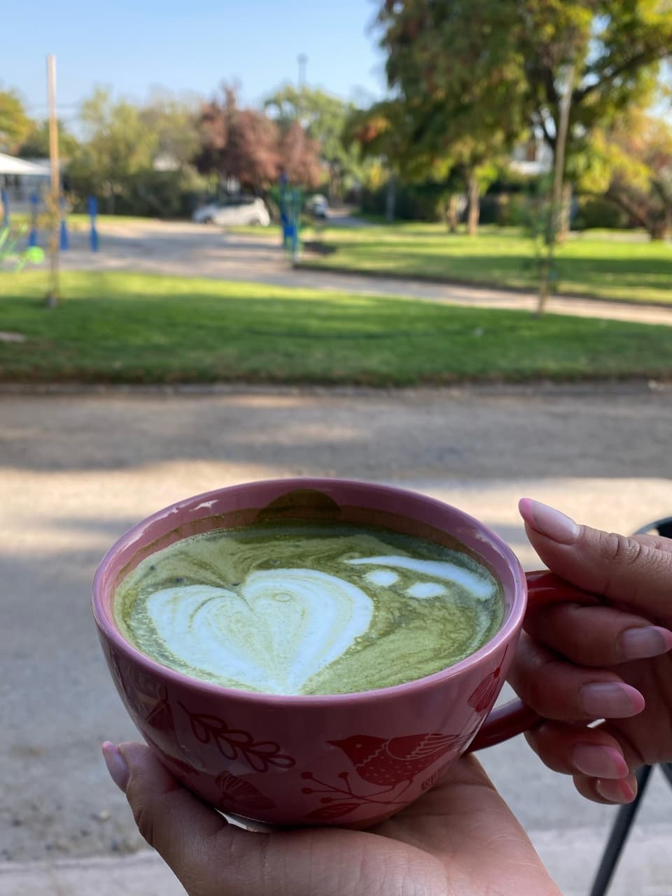 Ilustración del café al atardecer: gente leyendo en el pasto, en mantas y sillones afuera